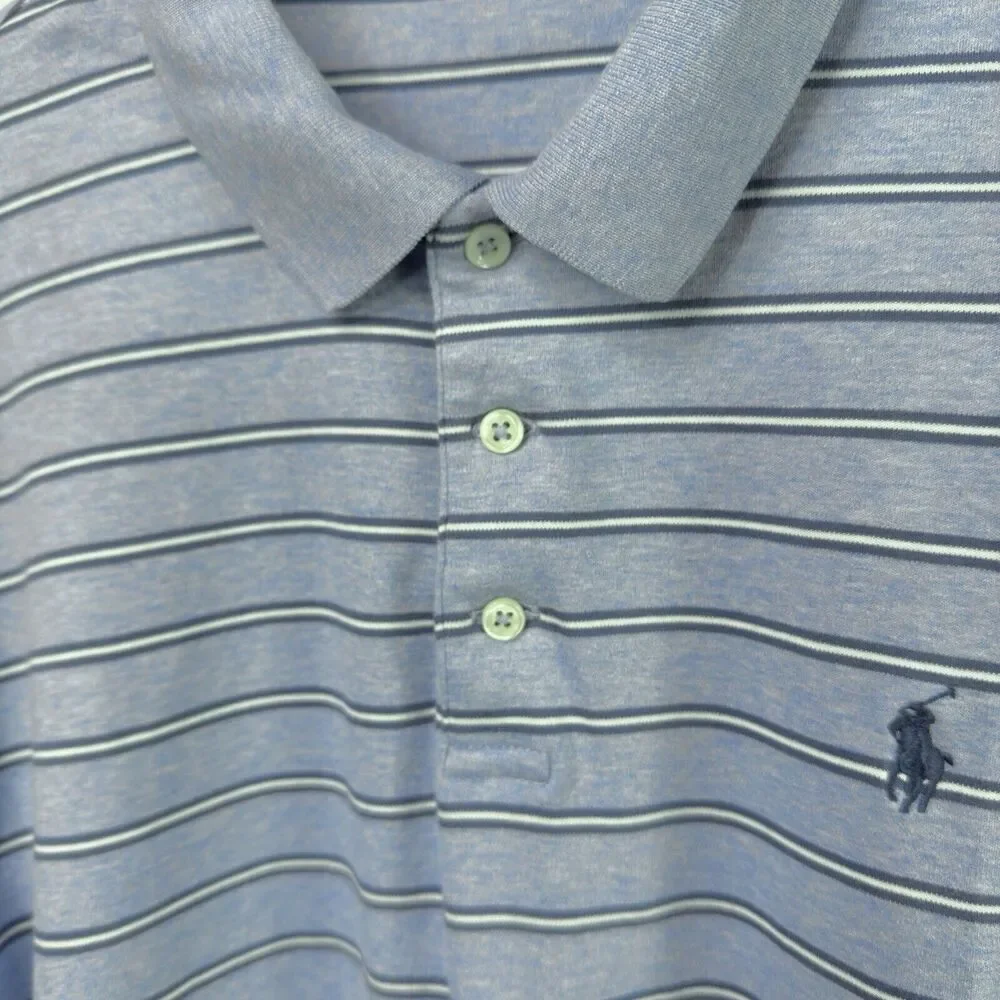 Polo Ralph Lauren Slim Fit Polo Shirt Mens XL Light Blue Stripe Short Sleeve